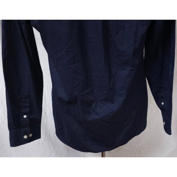 VAN HEUSEN Mens Medium 15-15.5 Dark Blue Diamonds Dots Classic Fit Button Shirt - Picture 9 of 10